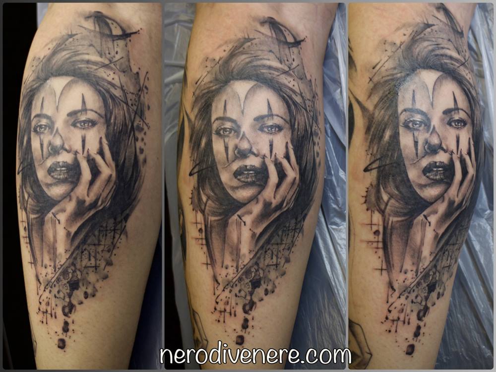 mime lady portrait tattoo Cardiff
